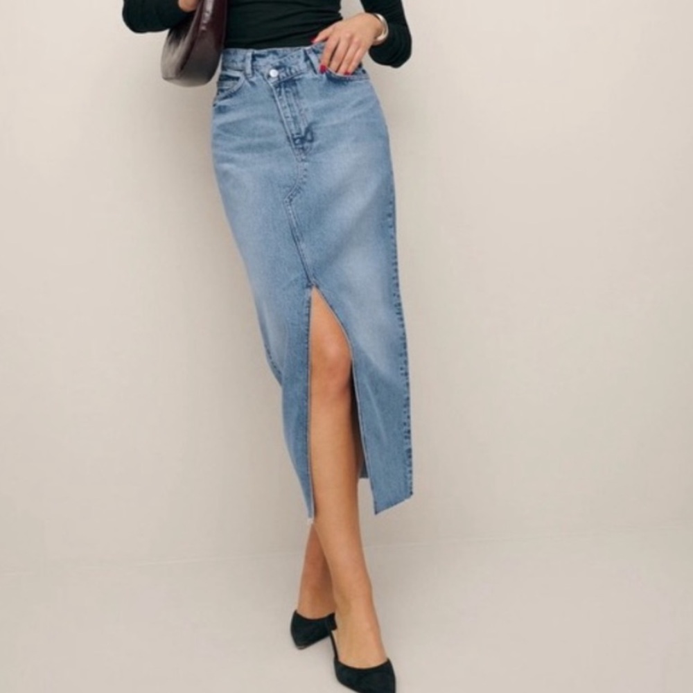 REFORMATION Jeans The Nila Long Denim Maxi Skirt in Galway Wash SZ: 31